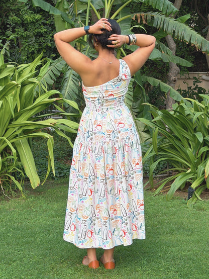 Ikami Amalfi dress with playful Mediterranean food and travel print
