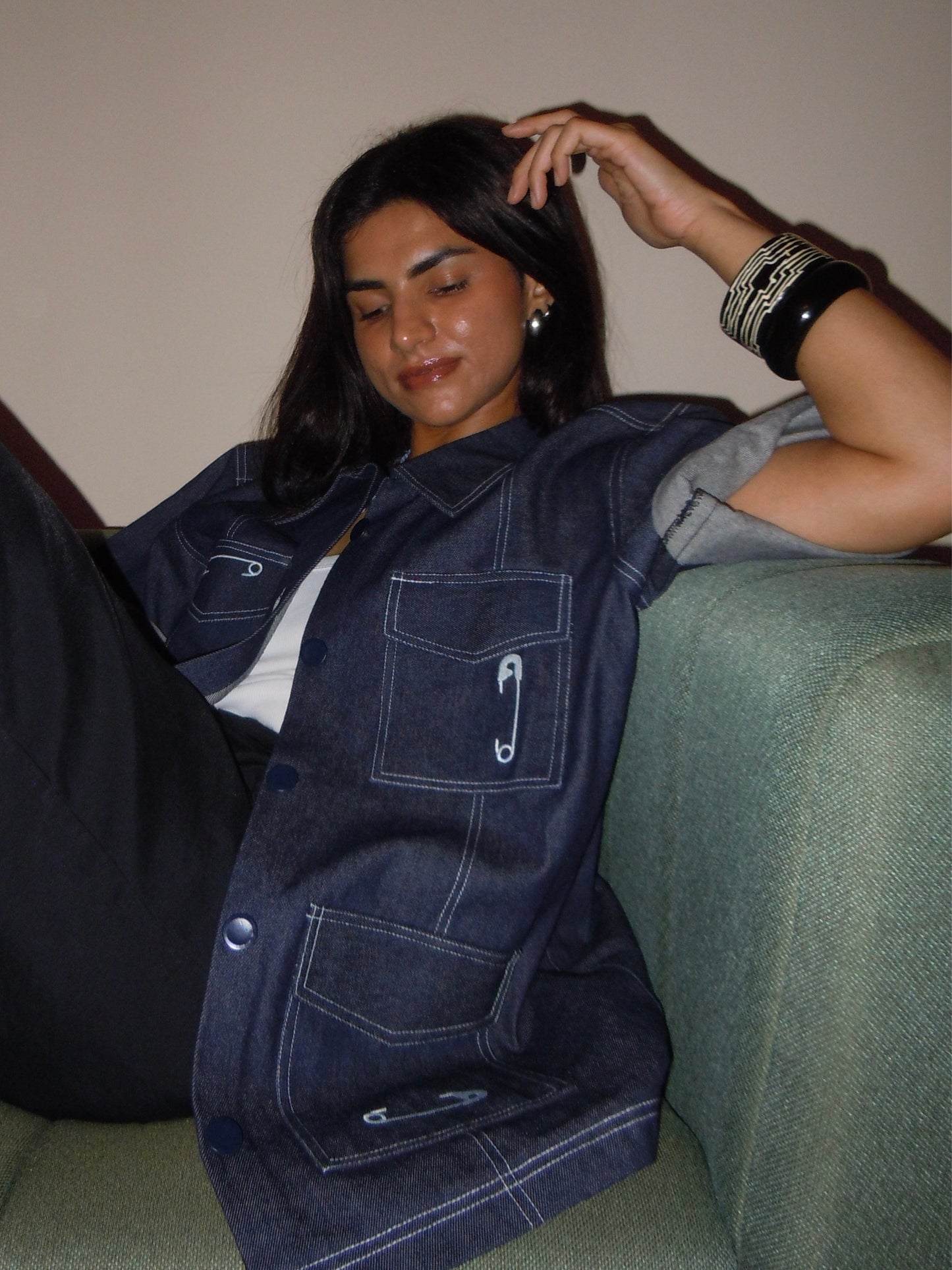 pinned down denim shirt
